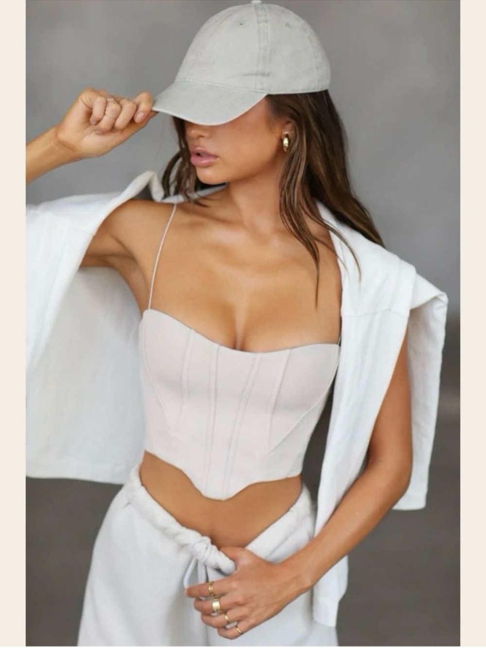 Joah Brown Light Beige Corset Crop Camisole